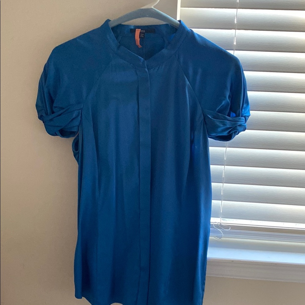 Hugo Boss Blue Short Sleeve Silk Blouse
